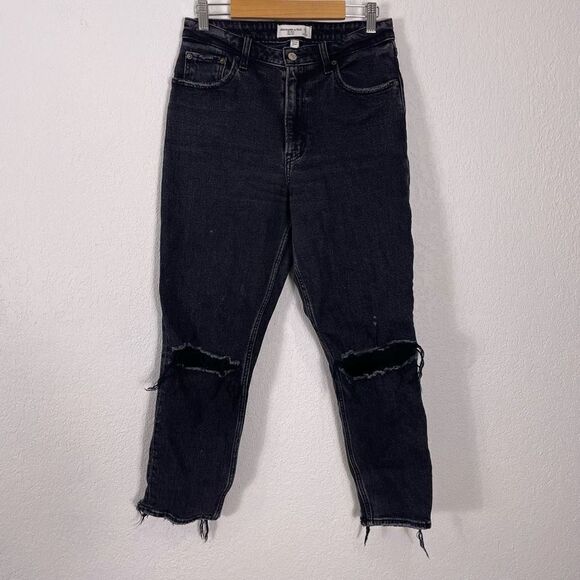 Abercrombie & Fitch Black The Mom High Rise Ripped Knees Jeans - Picture 1 of 8